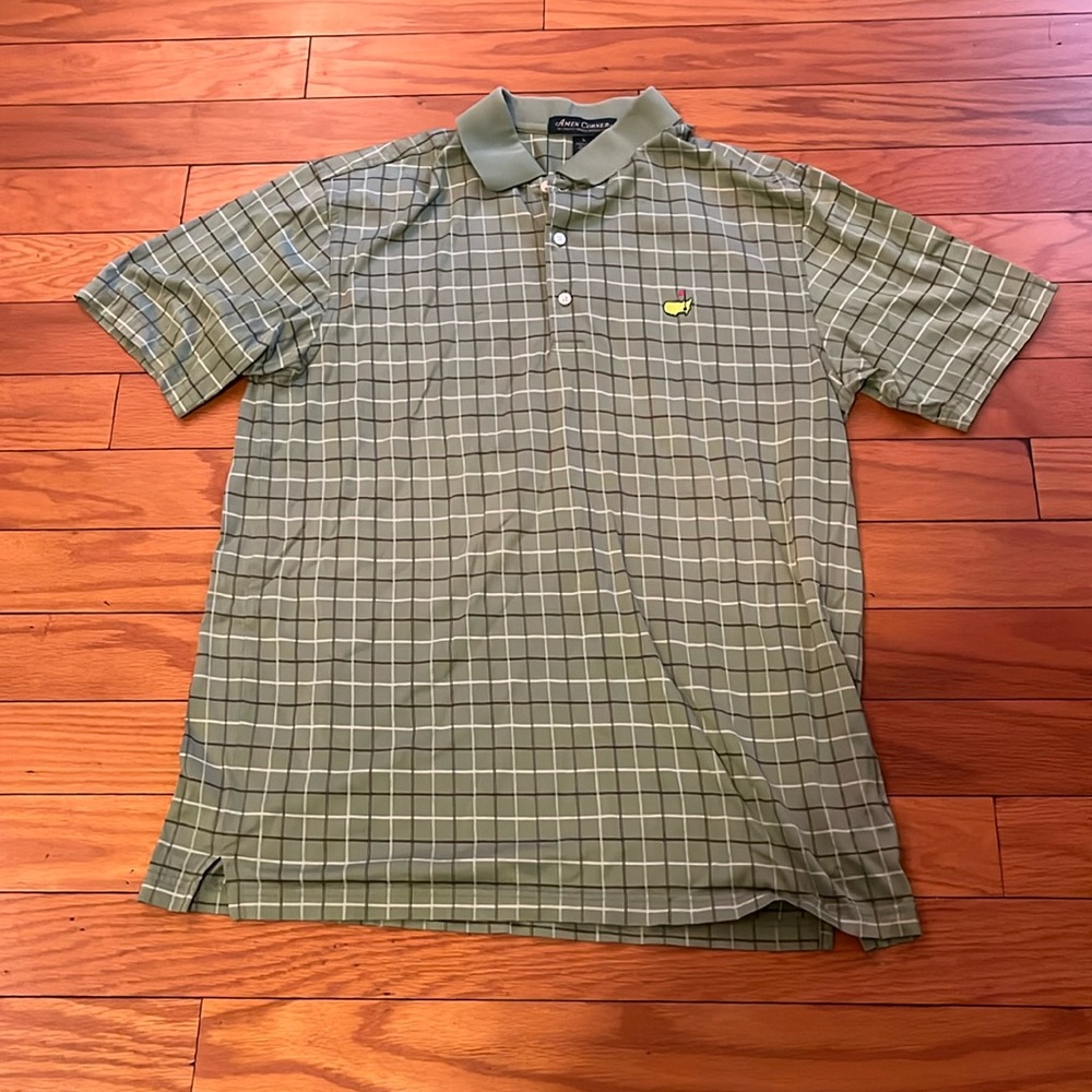 Amen Corner Polo Shirt Mens Large Green Plaid Masters Golf Casual